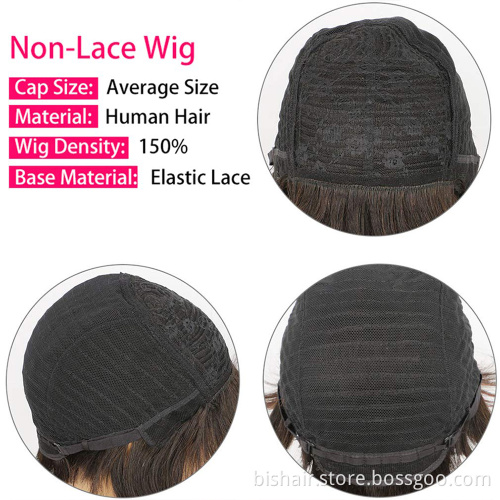 Black Women Laceless Wig Brazilian Wig with Bangs 150% Density Black water Wave hair Seamless Human Hair Wig Remy Hair Wholesale